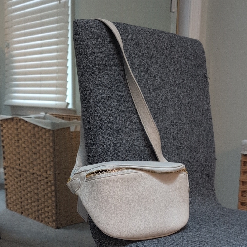 White Leather Crossbody Belt Bag - Minimal Everyday Style